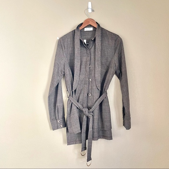 ELVI Dress Brown Micro Plaid Houndstooth Shirt Tunic Shacket Academia 8 - Picture 2 of 9